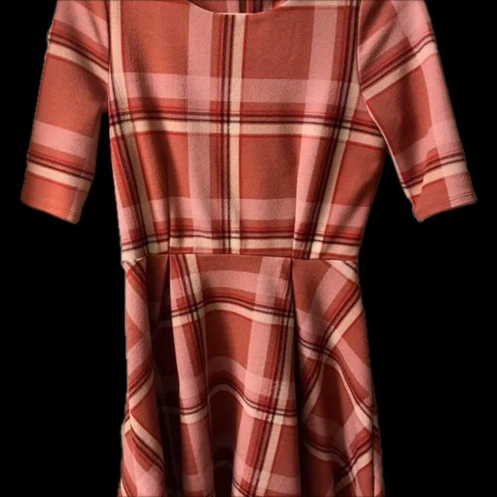 Copper Key Fit and Flare Plaid Pink and Red Dress